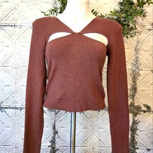 Kendall + Kylie Chocolate Brown Cutout Sweater Long Sleeves Size:  M